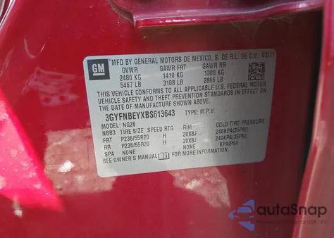 2011 Cadillac Srx Performance Collection z USA, uszkodzony, nr VIN 3GYFNBEYXBS613643